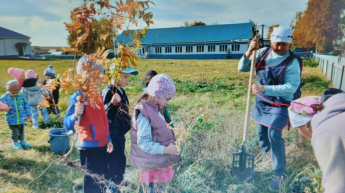 Посдака саженцев деревьев. Большетябердинский сельский дом культуры